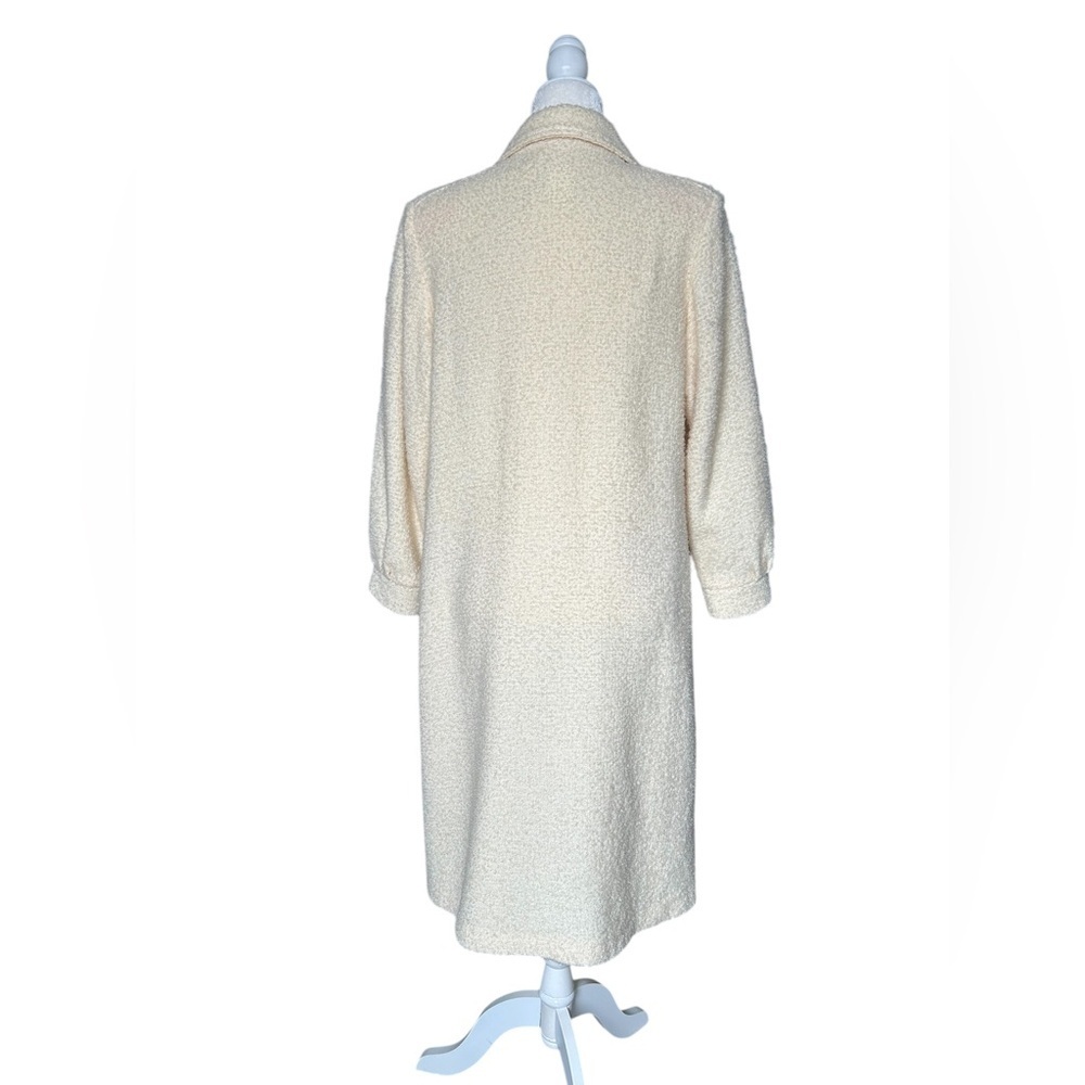 Wool blend Vintage Women's Cream Bouclé Long Trench Coat - S - M - Picture 5 of 11